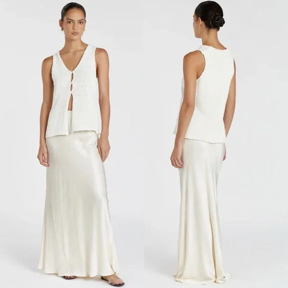 DISSH DION OFF WHITE BOUCLE KNIT VEST M Ivory Textured Boho Minimalist Top - Picture 3 of 12